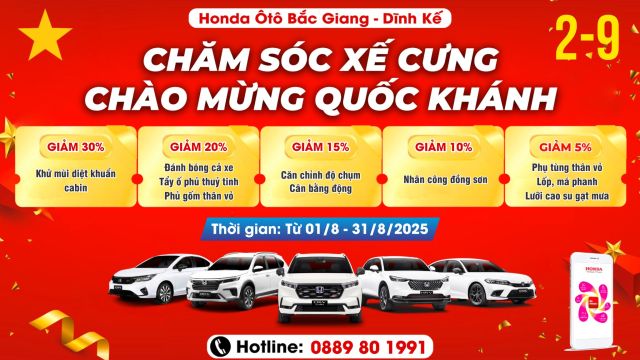 Chương Trình Ưu Đãi Dịch Vụ Mừng Quốc Khánh 2/9 Tại Honda Ôtô Bắc Giang – Dĩnh Kế